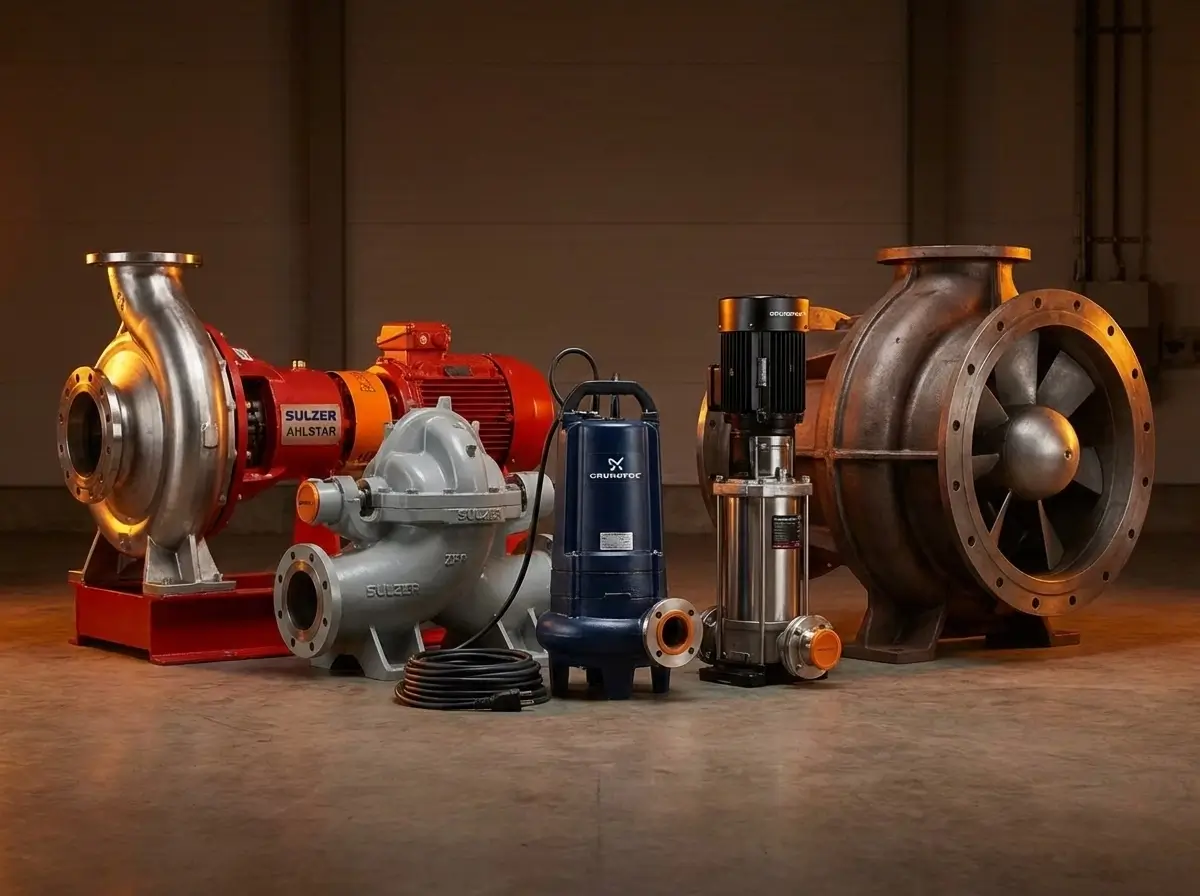 Range of industrial pumps including centrifugal and submersible types