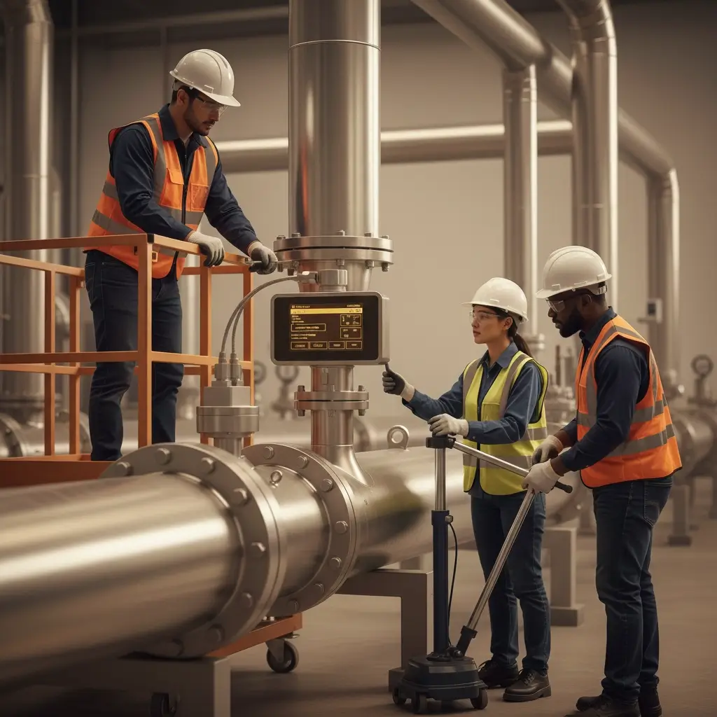 Field technicians installing industrial instrumentation