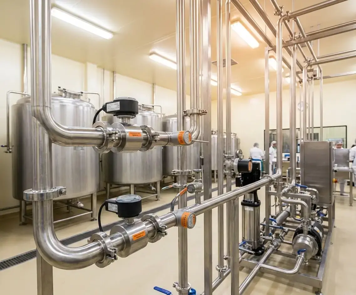 Food production line with sanitary instrumentation